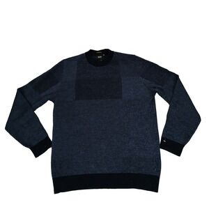 Hugo Boss Men L Finest Italian Yarn Pullover Crew neck Navy Sweater 100% Wool